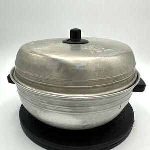 Vintage Forged Aluminum Metal Floral Round Steamer